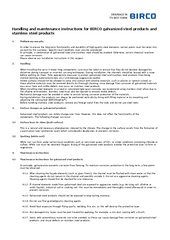 Handling and maintenance instructions for BIRCO galvanized steel products and stainless steel products