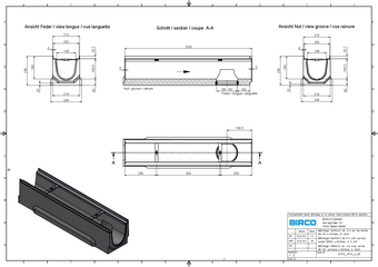 BIRCOlight® with steel angles NW 150 AS channel, 1 m, with outlet